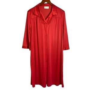 Vintage Vanity Fair Nightgown Robe Sz Medium Silky Red Button Up Lounge Wear